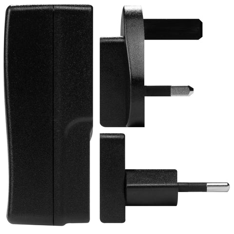 Duronic Blood Pressure Monitor Power Adaptor with interchangeable international wall plugs, including UK and European Type C connectors.