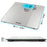 Duronic Body Scales with blue backlit display showing dimensions: 32cm square, 2cm thin.