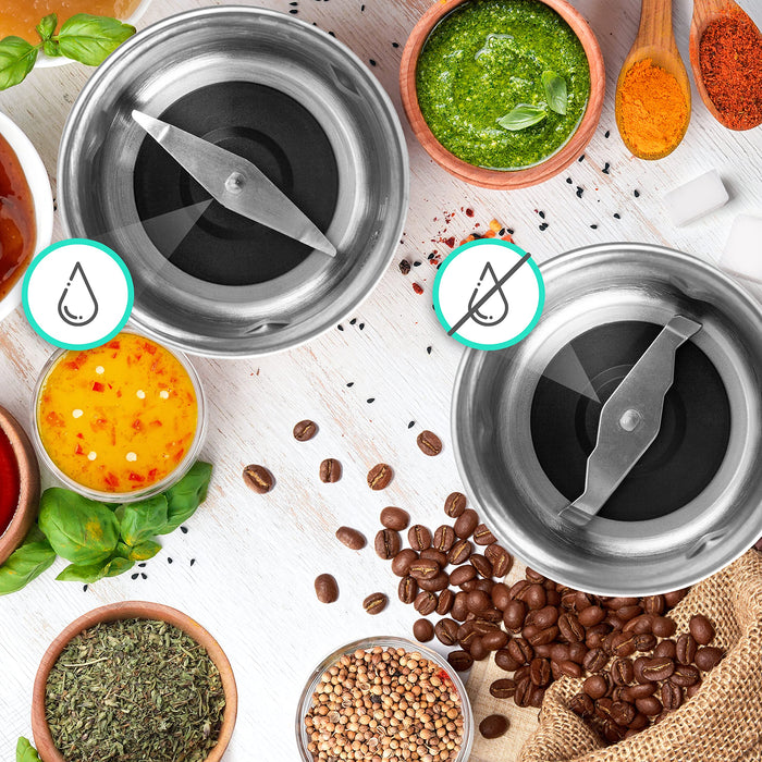 Duronic CG421 electric coffee grinder spice grinder with 2 stainless steel bowls for dry and wet grinding