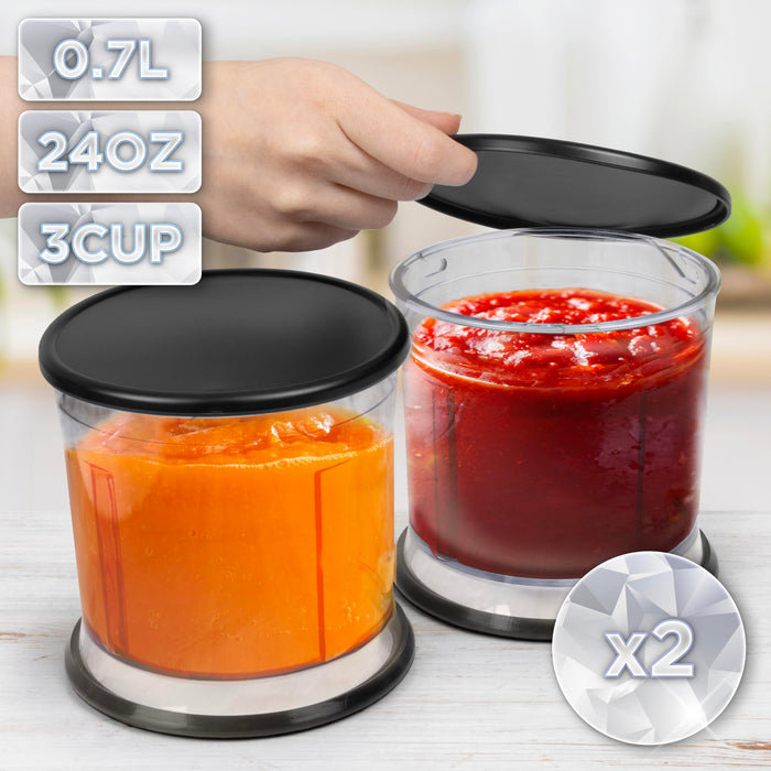 Duronic CH57 BK mini chopper with 2 cups of 0.7L capacity, filled with condiments