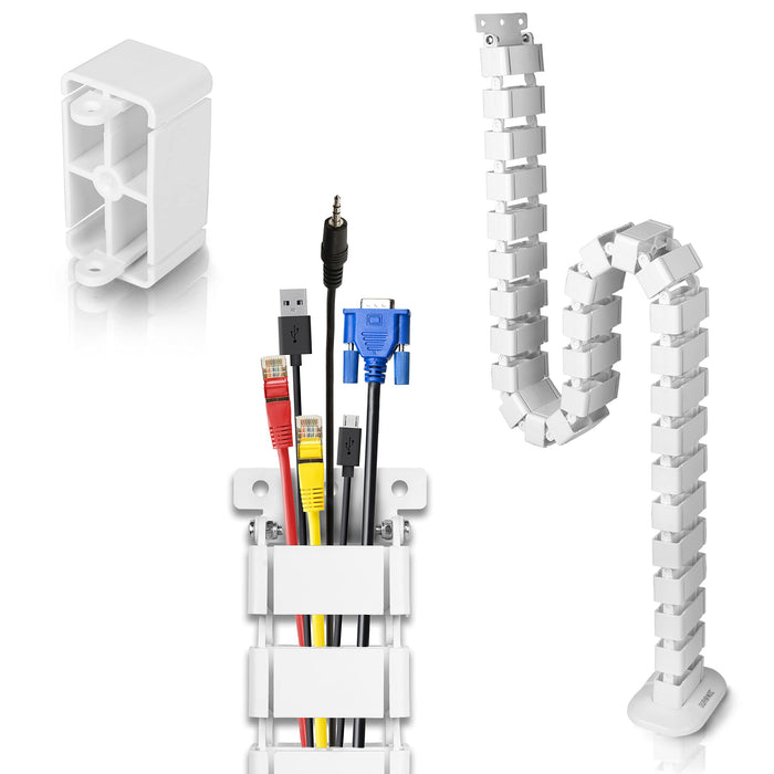 Duronic Cable Management Spine with a weighted base and mounting bracket designed to organize and conceal multiple computer and power cords for height-adjustable desks.