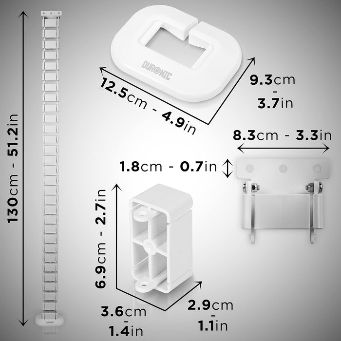 Duronic Cable Management Spine with product and parts dimension