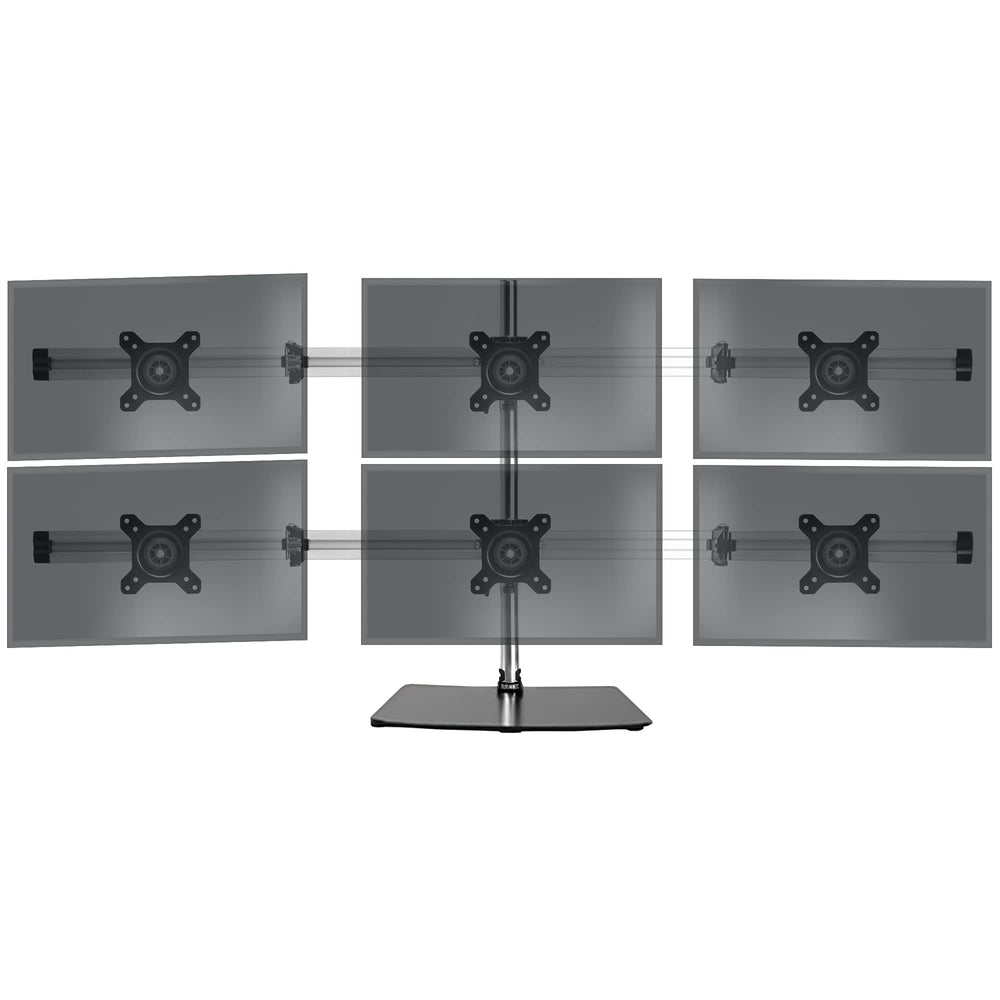 Duronic Computer Monitor Arms Stand supporting six screens in a two-by-three grid configuration. 