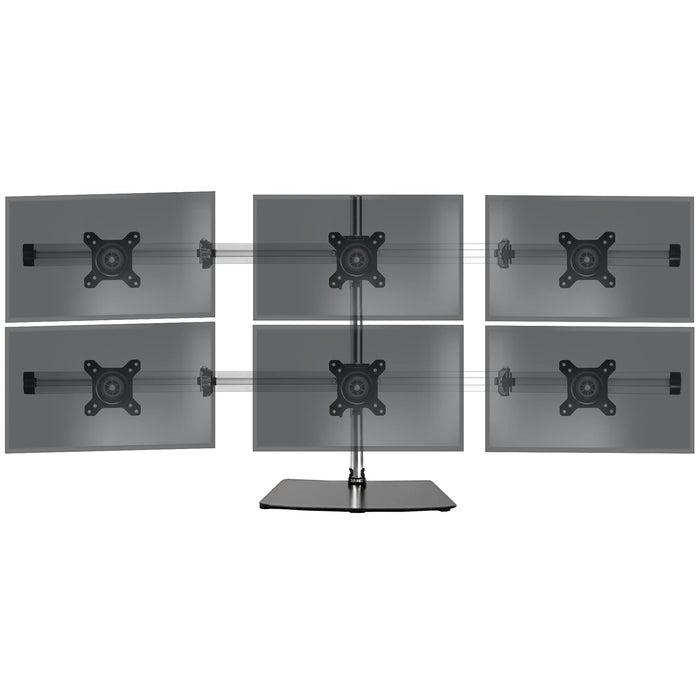 Duronic Computer Monitor Arms Stand supporting six screens in a two-by-three grid configuration. 