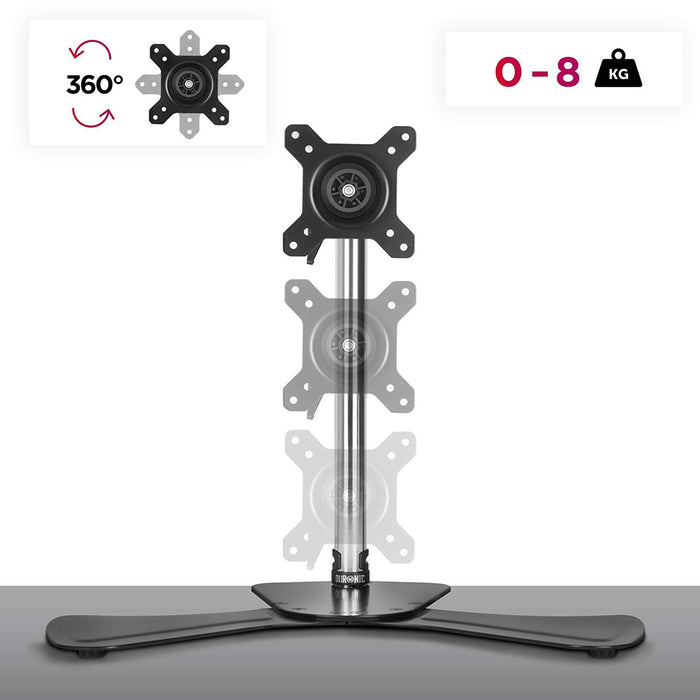 Duronic Computer Monitor Arms Stand with freestanding desk base, height adjustment, and 360-degree rotation.