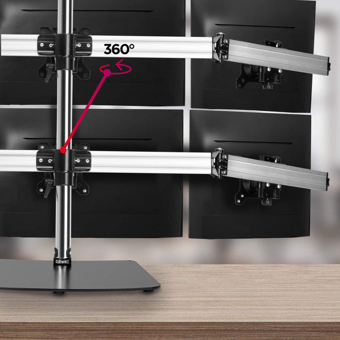 Duronic Computer Monitor Arms with adjustable arms showing 360 degree rotation feature for screens.