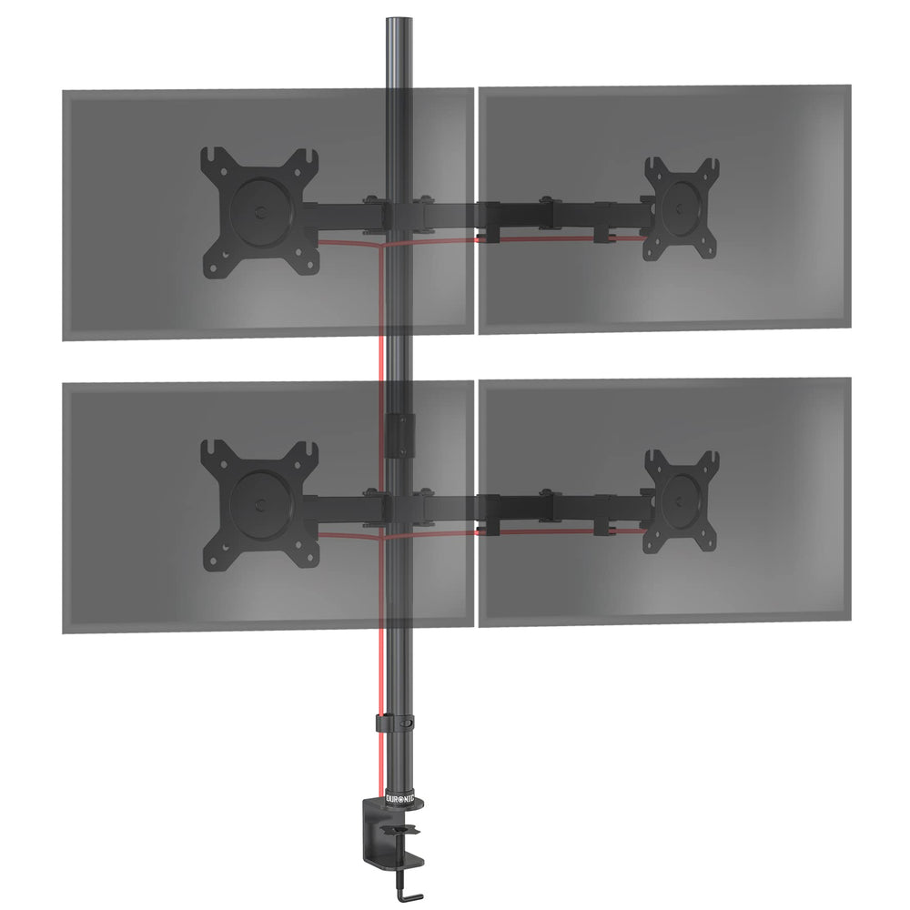 Duronic Computer Monitor Arms with adjustable arms, vertical pole, and C-clamp base for ergonomic workspace setup.