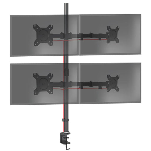 Duronic Computer Monitor Arms with adjustable arms, vertical pole, and C-clamp base for ergonomic workspace setup.
