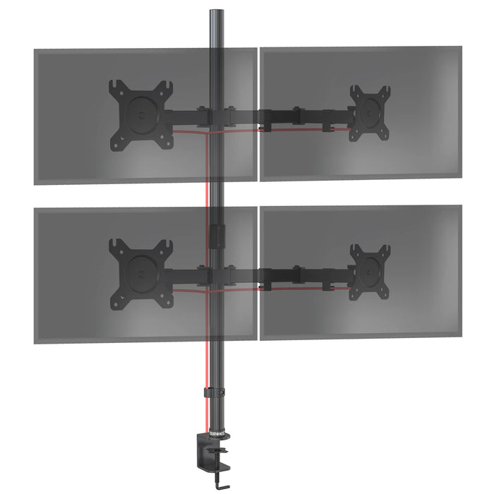 Duronic Computer Monitor Arms with adjustable arms, vertical pole, and C-clamp base for ergonomic workspace setup.