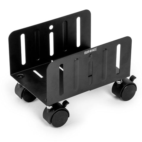 Duronic Computer Tower Stand with four caster wheels and the Duronic brand logo, designed for under-desk computer tower storage and mobility.