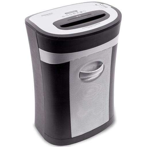 Duronic Cross Cut Paper Shredder with a pull-out bin and integrated handle.