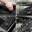 Duronic DM05D5 Corner Sit-Stand  Desk collage of four images showcasing the manual adjustment lever, sturdy x-frame structure, non-slip feet, and smooth gas spring mechanism of a Duronic sit-stand desk converter.