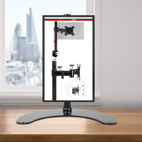 Duronic DM15D1 Monitor Stand showing product specifications for an adjustable arm.