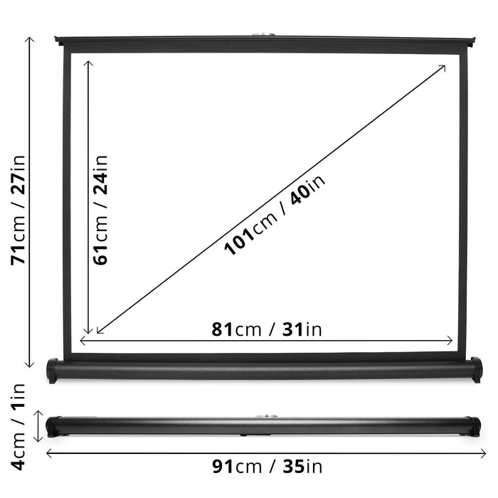 Duronic DPS40/43 projector screen dimensions height, length, width, depth for home, office, school