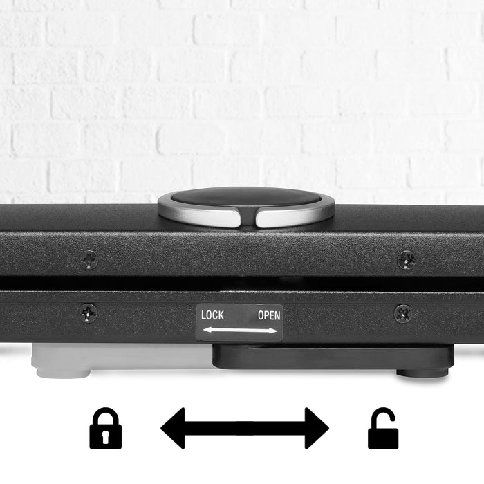 Duronic DPS40/43 projector screen with safety lock to ensure projection screen casing stays secure when not in use