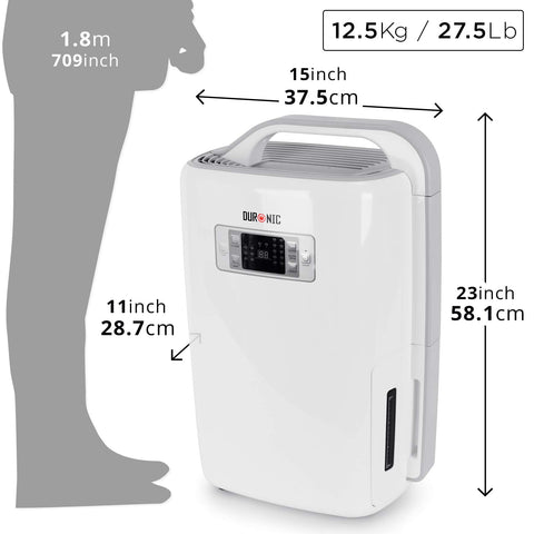 Duronic Dehumidifier with a dimension of length, width and height