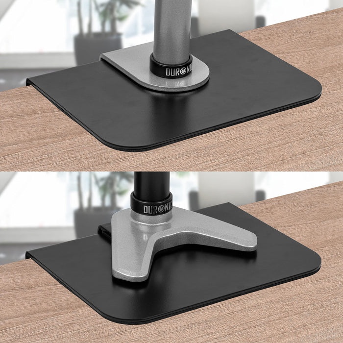 Duronic Desk Mount Reinforcement Plate protecting a wooden desk surface from heavy-duty clamp pressure.