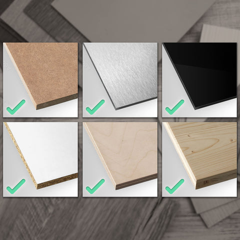 Duronic Desk Mount Reinforcement Plate with grid of six material samplesGrid of six material samples