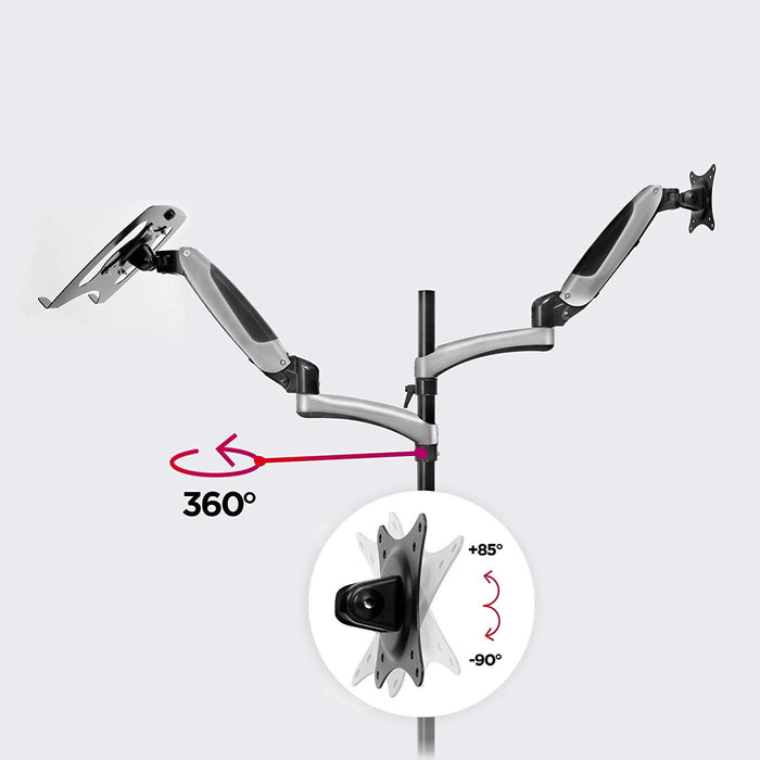 Duronic Desk Mount with 360-degree rotation and adjustable tilt capability.