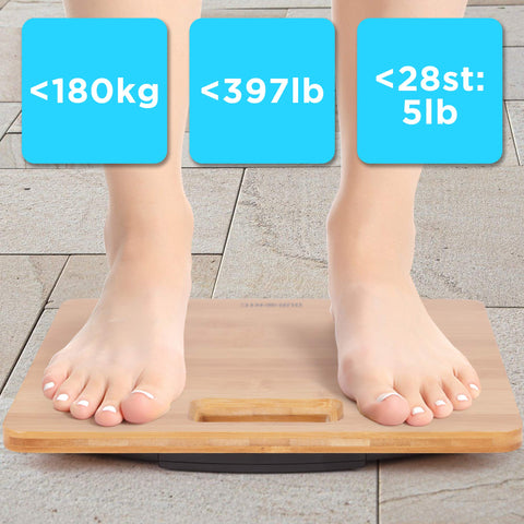 Duronic Digital Bathroom Body Scales showing a maximum weight capacity of 180kg.