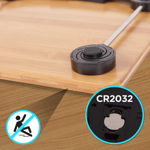 Duronic Digital Bathroom Body Scales showing non-slip feet and a CR2032 coin cell battery compartment.