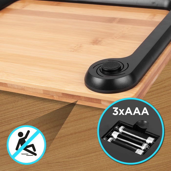 Duronic Digital Bathroom Scales with black non-slip feet and a 3xAAA battery compartment closeup.