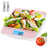 Duronic Digital Kitchen Scales weighing a chicken salad, showing 380g and two AAA batteries.