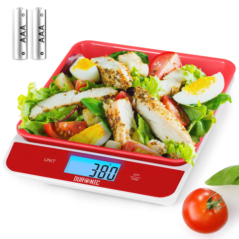 Duronic Digital Kitchen Scales weighing chicken salad