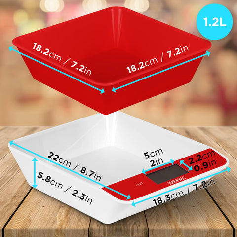 Duronic Digital Kitchen Scales with product dimension
