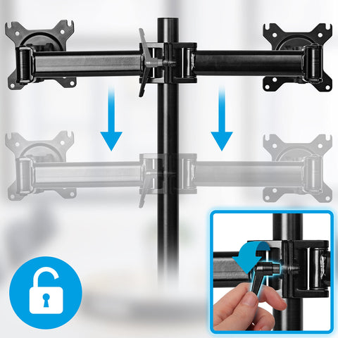 Duronic Dual Arm Holder with adjustable height arms and a quick-release lever for easy positioning.