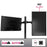 Duronic Dual Monitor Stand holding one horizontal and one vertical screen with weight limits shown.