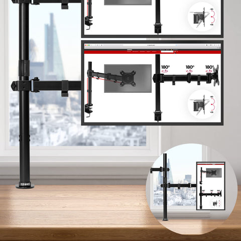 Duronic Dual Monitor Stand with 180-degree swivel arms and VESA plate mounting system.