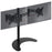Duronic Dual Monitor Stand with adjustable articulating arms, VESA plates, and a crescent-shaped base.
