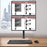 Duronic Dual Monitor Stand with two stacked screens, C-clamp desk mount, and black ergonomic design.