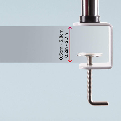 Duronic Dual Monitor Stand with various tabletop thicknesses for secure installation.