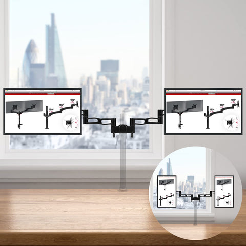 Duronic Dual Spare Arm Set with adjustable articulating arms, supporting two screens in landscape or portrait orientation.