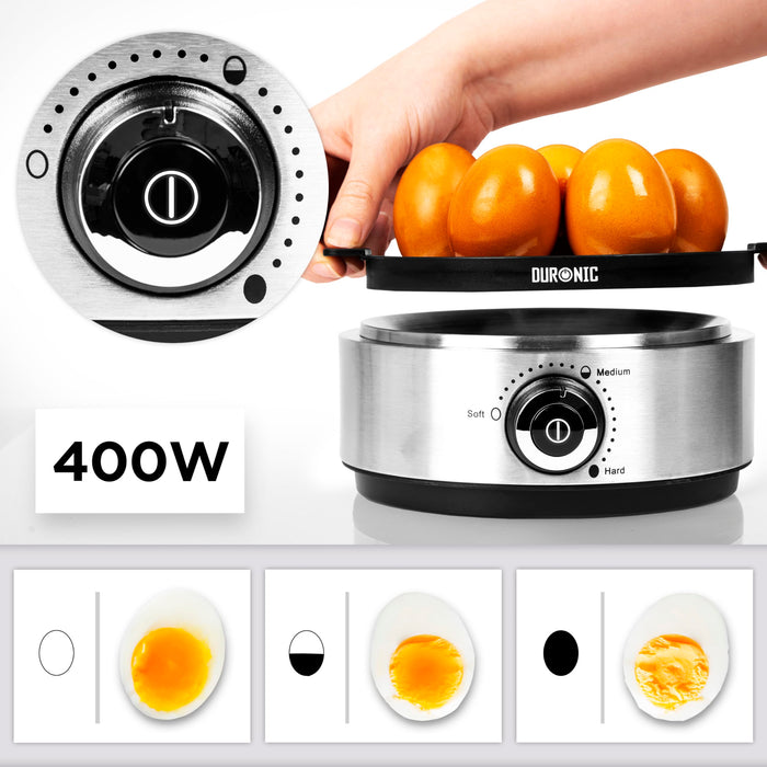 Duronic EB40 BK electric egg boiler with 400W wattage to cook 7 eggs - soft-boiled, medium-boiled, or hard-boiled