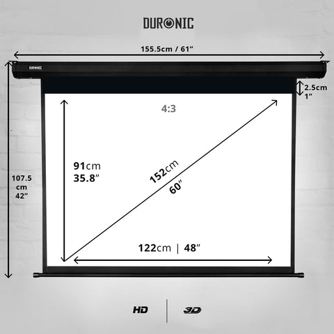 Duronic Electric 60” Projector Screen product dimension