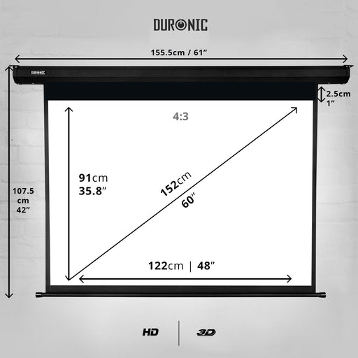Duronic Electric 60” Projector Screen product dimension