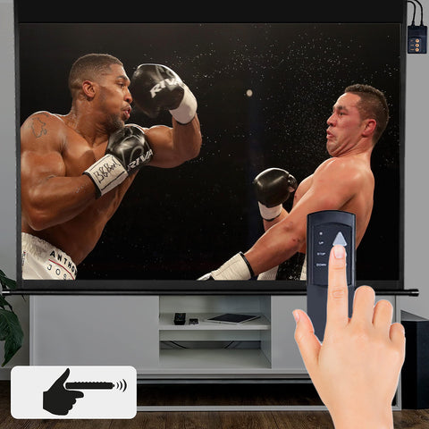Duronic Electric 60” Projector Screen with boxers on the screen