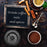 Duronic Electric Coffee Grinder with ground coffee, beans, cinnamon sticks, and chalkboard text.