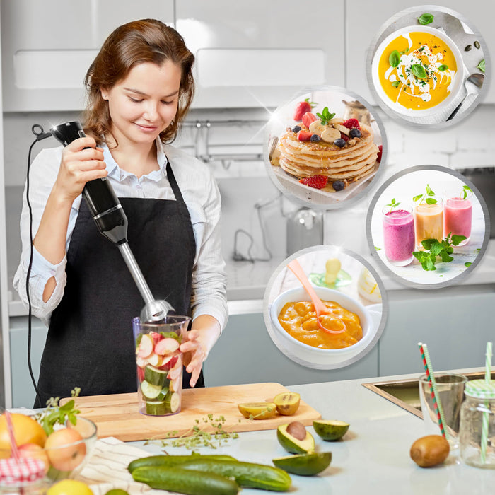 Duronic Electric Hand Blender used to blend different ingredients for recipe