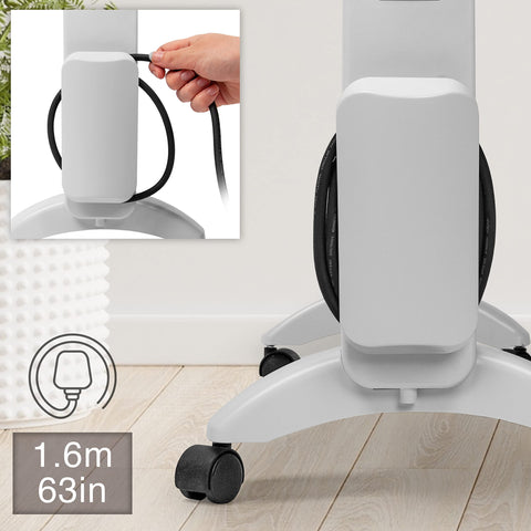 Duronic Electric Heater featuring a built-in cord storage wrap and 1.6-meter power cable.