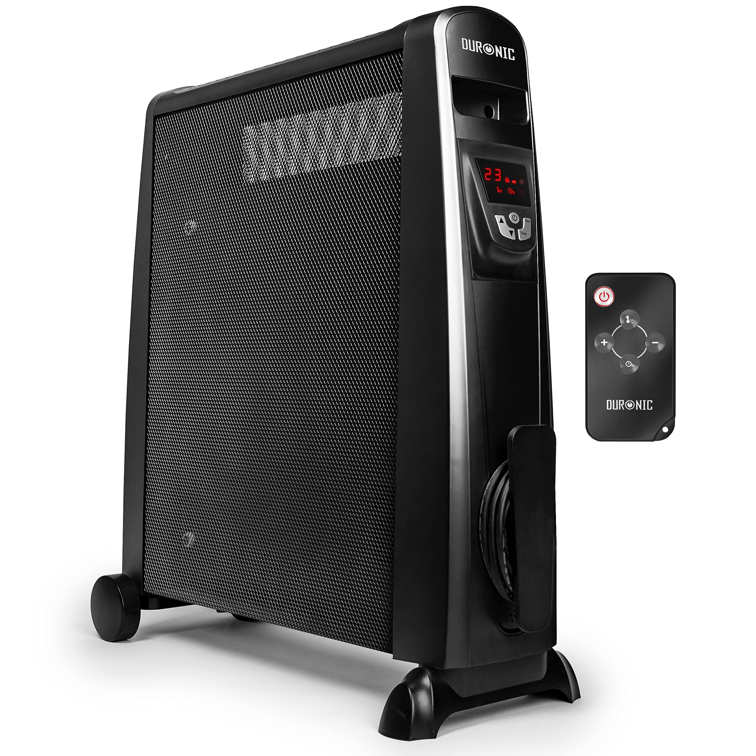 Duronic Electric Heater featuring a digital display and wireless remote control.