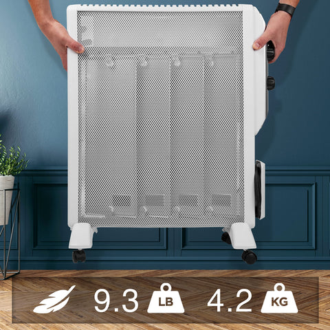 Duronic Electric Heater showing 9.3 lbs and 4.2 kg weight.