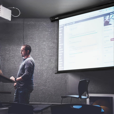 Duronic Electric Projector Screen displaying a website backend software interface.