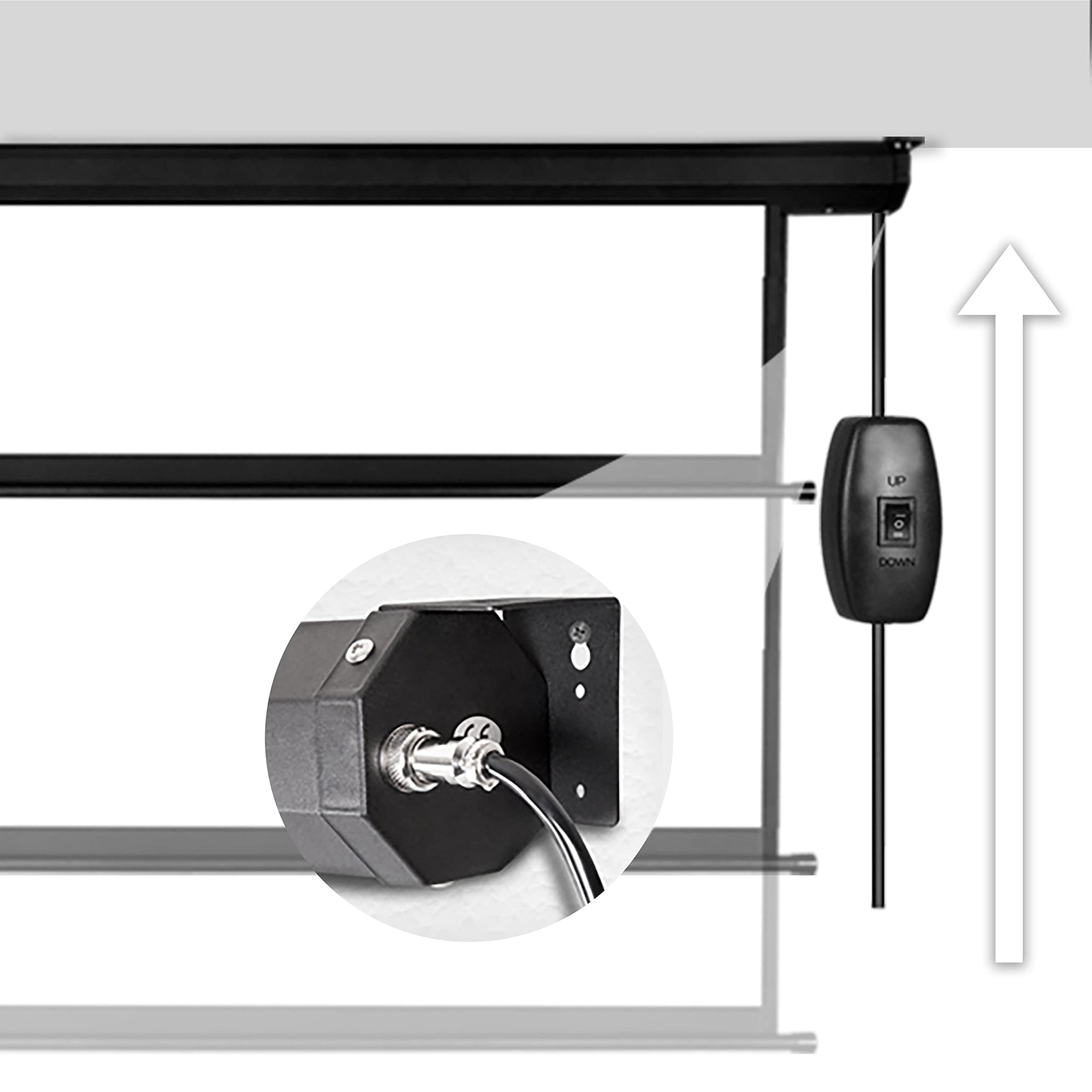 Duronic Electric XXL Projector featuring inline power switch, mounting bracket, and upward arrow.