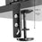 Duronic Gas Desk Mount Arm showing adjustable thickness range from 5 to 68 millimeters or 0.2 to 2.7 inches.