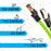 Duronic Green Ethernet Cable 10M with a comparison chart of Ethernet cable categories showing speed and frequency increases from CAT5E to CAT8, illustrated with animal icons ranging from a snail to a cheetah.