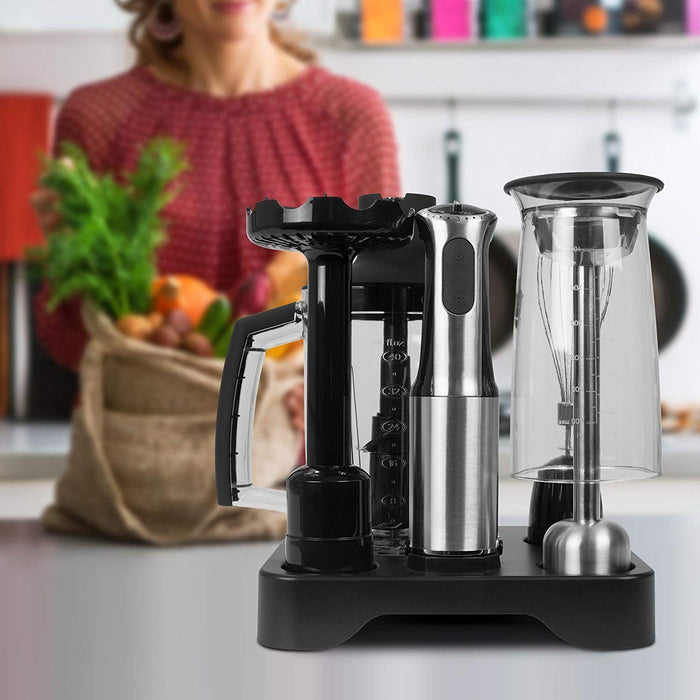 Duronic HB8010 immersion blender on a kitchen countertop ready to blend vegetables